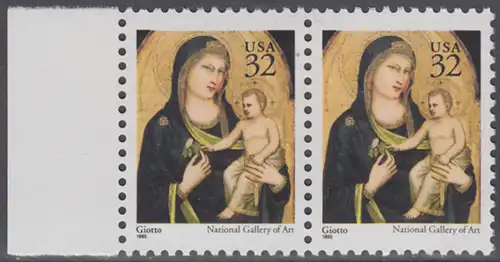 USA Michel 2674A / Scott 3003 postfrisch horiz.PAAR RAND links - Weihnachten: Maria mit Kind