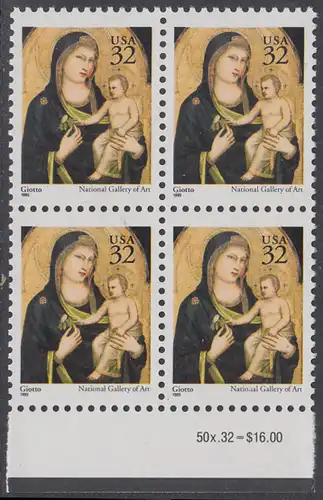 USA Michel 2674A / Scott 3003 postfrisch BLOCK RÄNDER unten (a1) - Weihnachten: Maria mit Kind