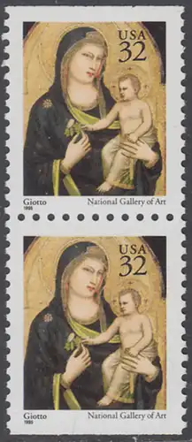 USA Michel 2674D / Scott 3003A postfrisch vert.PAAR (oben & unten ungezähnt) - Weihnachten: Maria mit Kind