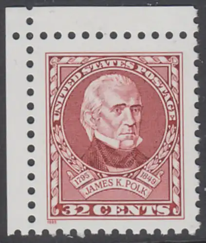 USA Michel 2678 / Scott 2587 postfrisch EINZELMARKE ECKRAND oben links - 200. Geburtstag von James K. Polk (1795-1849), 11. Präsident (reg. 1845-1849)