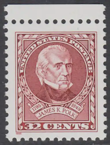 USA Michel 2678 / Scott 2587 postfrisch EINZELMARKE RAND oben - 200. Geburtstag von James K. Polk (1795-1849), 11. Präsident (reg. 1845-1849)