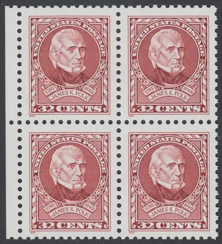 USA Michel 2678 / Scott 2587 postfrisch BLOCK RÄNDER links - 200. Geburtstag von James K. Polk (1795-1849), 11. Präsident (reg. 1845-1849)
