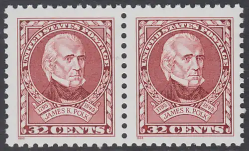 USA Michel 2678 / Scott 2587 postfrisch horiz.PAAR - 200. Geburtstag von James K. Polk (1795-1849), 11. Präsident (reg. 1845-1849)