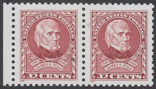 USA Michel 2678 / Scott 2587 postfrisch horiz.PAAR RAND links - 200. Geburtstag von James K. Polk (1795-1849), 11. Präsident (reg. 1845-1849)