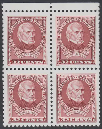 USA Michel 2678 / Scott 2587 postfrisch BLOCK RÄNDER oben - 200. Geburtstag von James K. Polk (1795-1849), 11. Präsident (reg. 1845-1849)