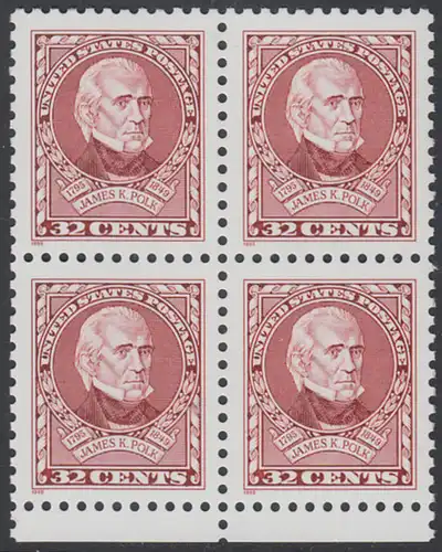 USA Michel 2678 / Scott 2587 postfrisch BLOCK RÄNDER unten - 200. Geburtstag von James K. Polk (1795-1849), 11. Präsident (reg. 1845-1849)