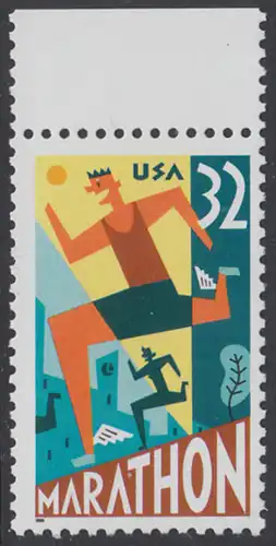 USA Michel 2703 / Scott 3067 postfrisch EINZELMARKE RAND oben - 100 Jahre Marathonlauf