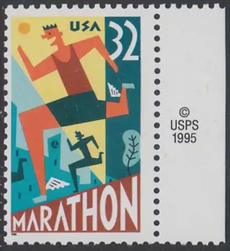 USA Michel 2703 / Scott 3067 postfrisch EINZELMARKE RAND rechts m/ copyright symbol - 100 Jahre Marathonlauf