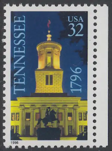 USA Michel 2728 / Scott 3070 postfrisch EINZELMARKE RAND rechts - 200 Jahre Staat Tennessee; Regierungsgebäude, Nashville, TN