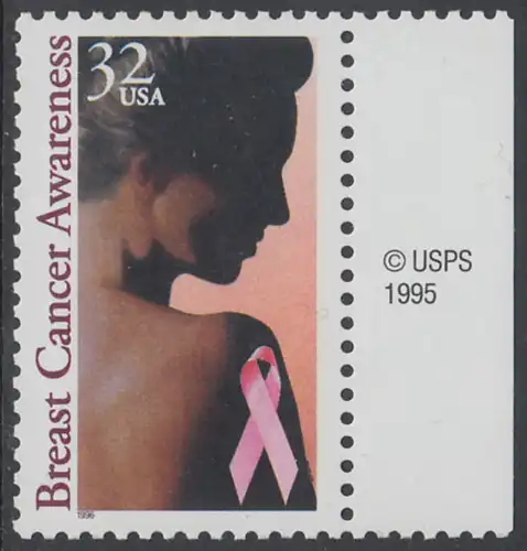 USA Michel 2739 / Scott 3081 postfrisch EINZELMARKE RAND rechts m/ copyright symbol - Gesundheitsvorsorge gegen Brustkrebs