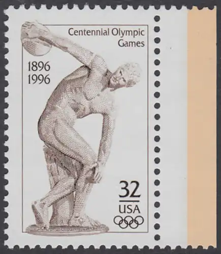 USA Michel 2750 / Scott 3087 postfrisch EINZELMARKE RAND rechts - 100 Jahre Olympische Spiele der Neuzeit; Olympische Sommerspiele, Atlanta