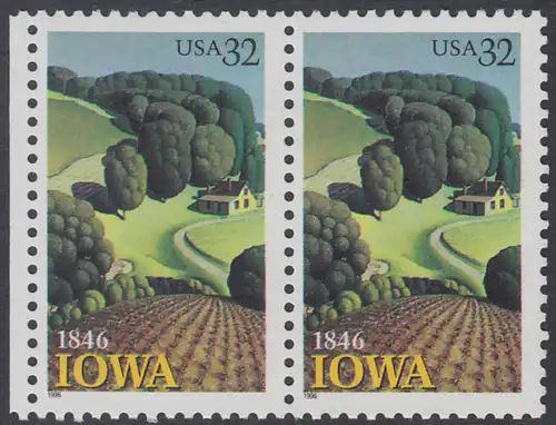 USA Michel 2751 / Scott 3088 postfrisch horiz.PAAR RAND links - 150 Jahre Staat lowa; Landschaft in Iowa