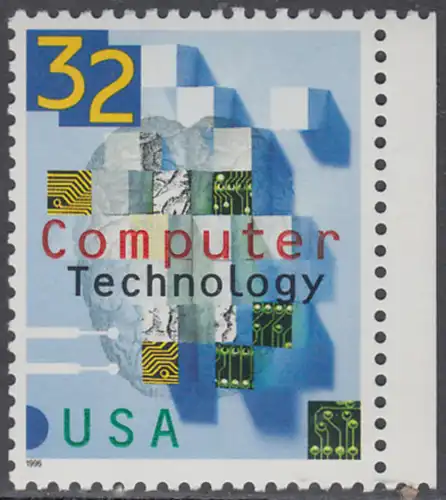USA Michel 2784 / Scott 3106 postfrisch EINZELMARKE RAND rechts - 50 Jahre Computertechnologie in den USA: Teile von Schaltkreisen