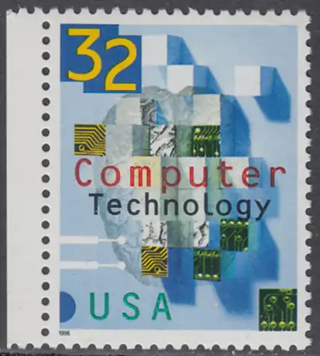 USA Michel 2784 / Scott 3106 postfrisch EINZELMARKE RAND links - 50 Jahre Computertechnologie in den USA: Teile von Schaltkreisen