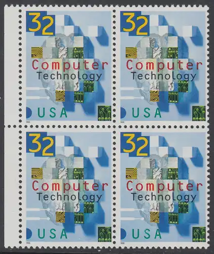 USA Michel 2784 / Scott 3106 postfrisch BLOCK RÄNDER links - 50 Jahre Computertechnologie in den USA: Teile von Schaltkreisen