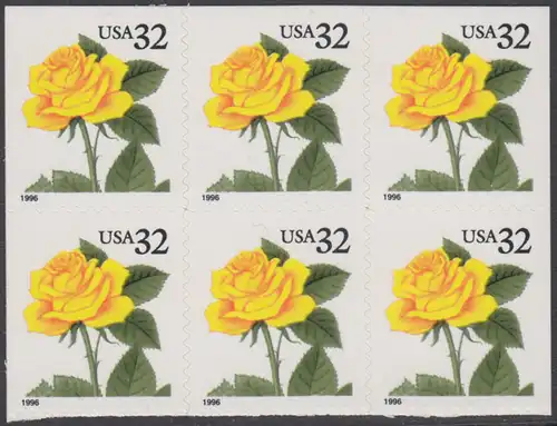 USA Michel 2795 / Scott 3049 postfrisch horiz.BLOCK(6) - Blumen: Rose