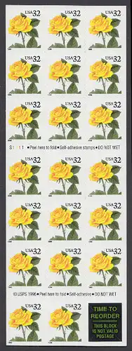 USA Michel 2795 / Scott 3049a postfrisch Folioblatt(20) - Blumen: Rose