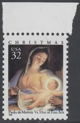 USA Michel 2798 / Scott 3107 postfrisch EINZELMARKE RAND oben - Weihnachten: Maria mit Kind
