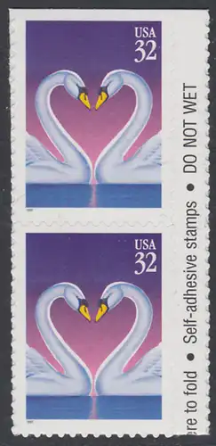 USA Michel 2803 / Scott 3123 postfrisch vert.PAAR RAND rechts (a1) (von Folioblatt) - Grußmarke, Schwanenpaar