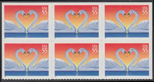 USA Michel 2804 / Scott 3124 postfrisch horiz.BLOCK(6) (von Folioblatt) - Grußmarke, Schwanenpaar