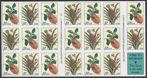 USA Michel 2806-2807 / Scott 3127 postfrisch Folienbogen(20) - Blumen: Zweig eines Zitronenbaums / Blühemde Ananas 