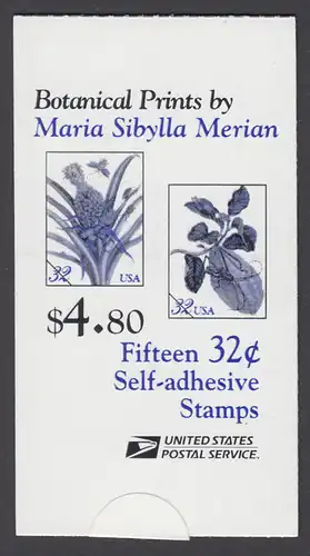 USA Michel 2806-2807 / Scott 3129b postfrisch Markenheftchen(15) - Blumen: Zweig eines Zitronenbaums / Blühemde Ananas 