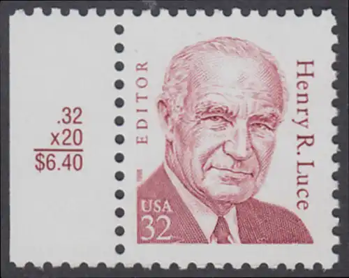 USA Michel 2948 / Scott 2935 postfrisch EINZELMARKE RAND links - Amerikanische Persönlichkeiten: Henry R. Luce (1898-1967), Verleger