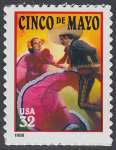 USA Michel 2949 / Scott 3203 postfrisch EINZELMARKE - Lateinamerikanisches Cinco-de-Mayo-Fest; Tanzpaar in mexikanischer Tracht
