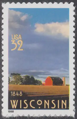 USA Michel 2966 / Scott 3206 postfrisch EINZELMARKE - 150 Jahre Staat Wisconsin; Farmlandschaft