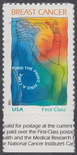 USA Michel 2990 / Scott B1 postfrisch EINZELMARKE RAND unten (a2) - Unterstützung im Kampf gegen Brustkrebs: Göttin Diana zieht Pfeil aus ihrem Köcher 