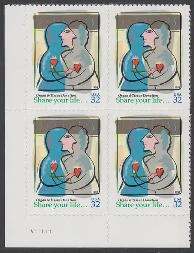 USA Michel 2997 / Scott 3227 postfrisch PLATEBLOCK ECKRAND unten links - Aufruf zur Organ- und Gewebespende