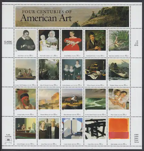 USA Michel 3007-3026 / Scott 3235 postfrisch BOGEN(20) - Bildende Kunst in vier Jahrhunderten