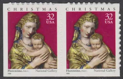 USA Michel 3050 / Scott 3244 postfrisch horiz.PAAR (von Folioblatt) - Weihnachten: Maria mit Kind