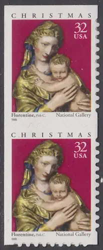 USA Michel 3050 / Scott 3244 postfrisch vert.PAAR (von Folioblatt / a1) - Weihnachten: Maria mit Kind