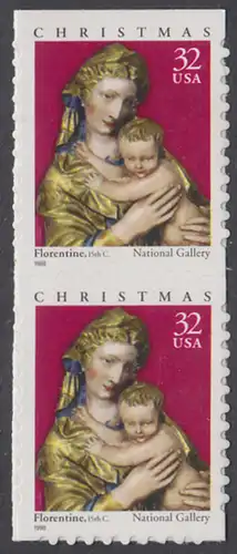 USA Michel 3050 / Scott 3244 postfrisch vert.PAAR (von Folioblatt / a2) - Weihnachten: Maria mit Kind