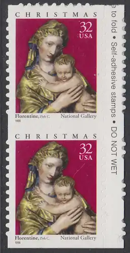 USA Michel 3050 / Scott 3244 postfrisch vert.PAAR RÄNDER rechts (von Folioblatt / a1) - Weihnachten: Maria mit Kind