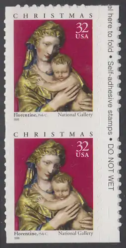 USA Michel 3050 / Scott 3244 postfrisch vert.PAAR RÄNDER rechts (von Folioblatt / a2) - Weihnachten: Maria mit Kind