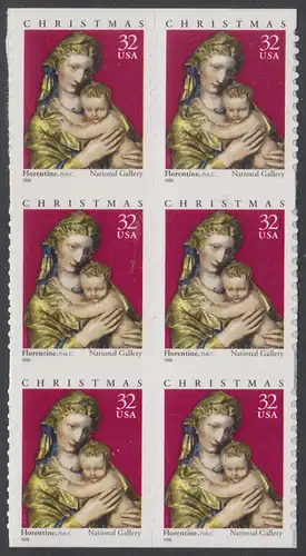 USA Michel 3050 / Scott 3244 postfrisch vert.BLOCK(6) (von Folioblatt) - Weihnachten: Maria mit Kind