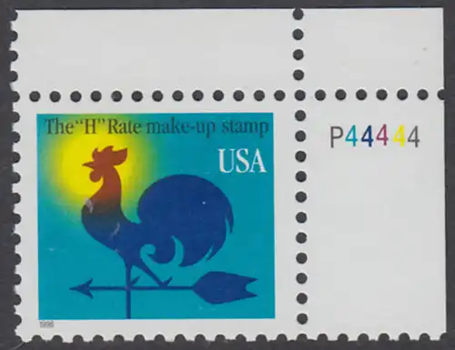 USA Michel 3061 / Scott 3257 postfrisch EINZELMARKE ECKRAND oben rechts m/ Platten-# P44444 - Wetterhahn