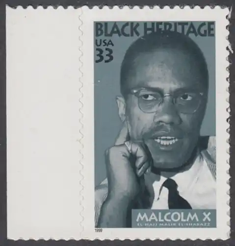 USA Michel 3071 / Scott 3273 postfrisch EINZELMARKE RAND links - Schwarzamerikanisches Erbe: Malcolm X, Bürgerrechtler