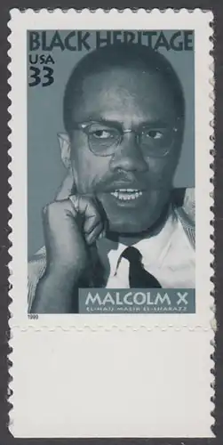 USA Michel 3071 / Scott 3273 postfrisch EINZELMARKE RAND unten - Schwarzamerikanisches Erbe: Malcolm X, Bürgerrechtler