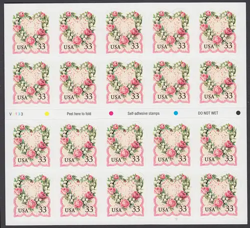 USA Michel 3072 / Scott 3274a postfrisch Folienbogen(20) - Grußmarke: Blumenherz im viktorianischen Stil