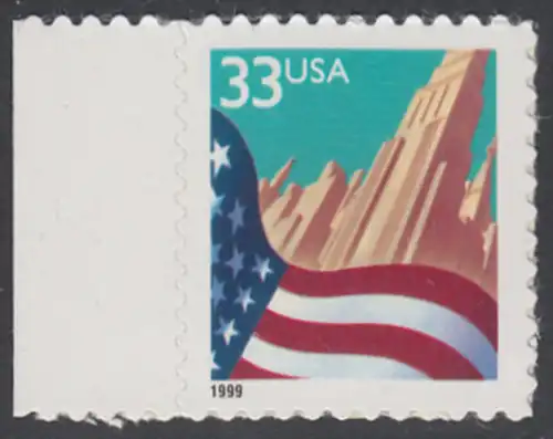 USA Michel 3091A / Scott 3278 postfrisch EINZELMARKE RAND links (a1) - Flagge vor Stadtansicht