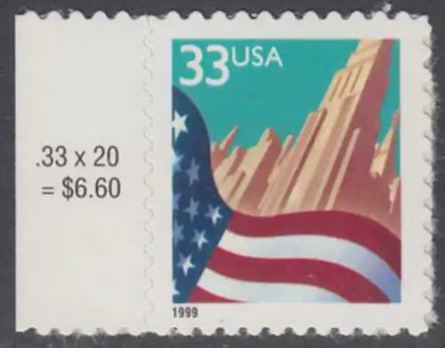 USA Michel 3091A / Scott 3278 postfrisch EINZELMARKE RAND links (a2) - Flagge vor Stadtansicht
