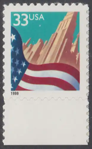 USA Michel 3091A / Scott 3278 postfrisch EINZELMARKE RAND unten - Flagge vor Stadtansicht