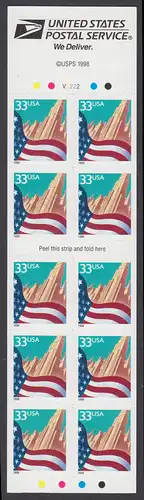 USA Michel 3091H / Scott 3278d postfrisch Markenheftchen(10) - Flagge vor Stadtansicht
