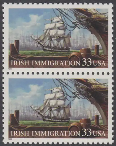 USA Michel 3092 / Scott 3286 postfrisch vert.PAAR - Irische Einwanderung in die Vereinigten Staaten von Amerika; Auswandererschiff im 19. Jahrhundert