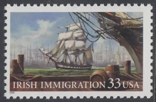 USA Michel 3092 / Scott 3286 postfrisch EINZELMARKE - Irische Einwanderung in die Vereinigten Staaten von Amerika; Auswandererschiff im 19. Jahrhundert