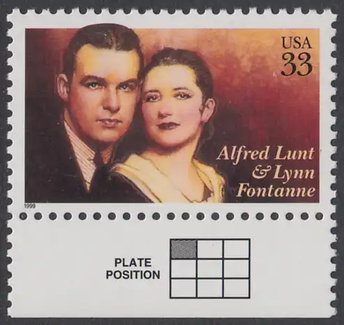 USA Michel 3093 / Scott 3287 postfrisch EINZELMARKE RAND unten - Alfred Lunt und Lynn Fontanne, Schauspieler