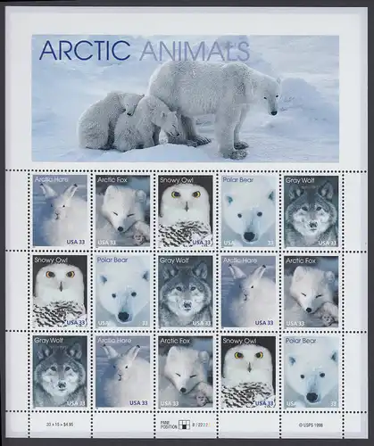 USA Michel 3094-3098 / Scott 3288-3292 postfrisch BOGEN(15) - Tiere der Arktis